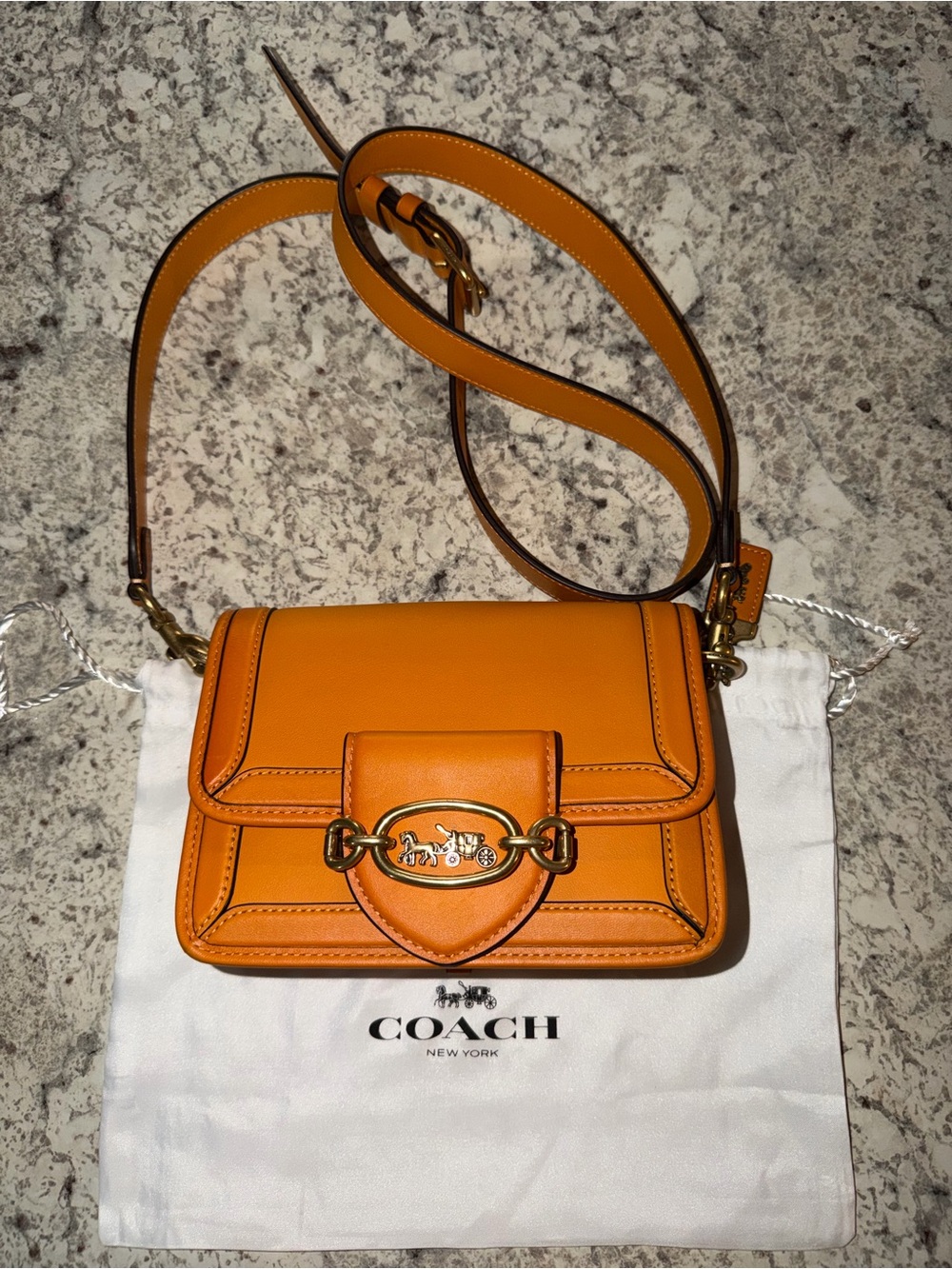 Coach Hero Crossbody Bag in Orange with Gold Hardware - Picture 6 of 13